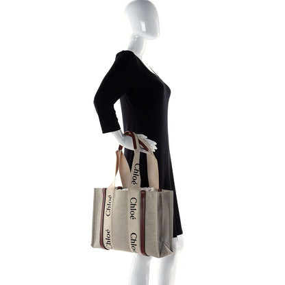 Chloe Cotton Calfskin Medium Woody Ribbon Tote White Brown 14 of 14