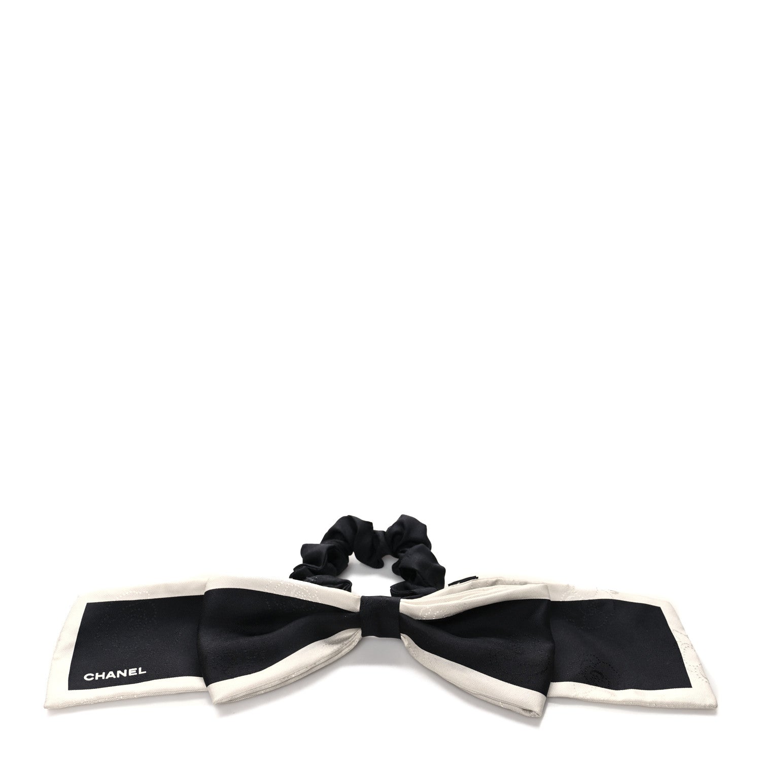 Chanel Silk Hair Tie Black Ivory 1 of 3