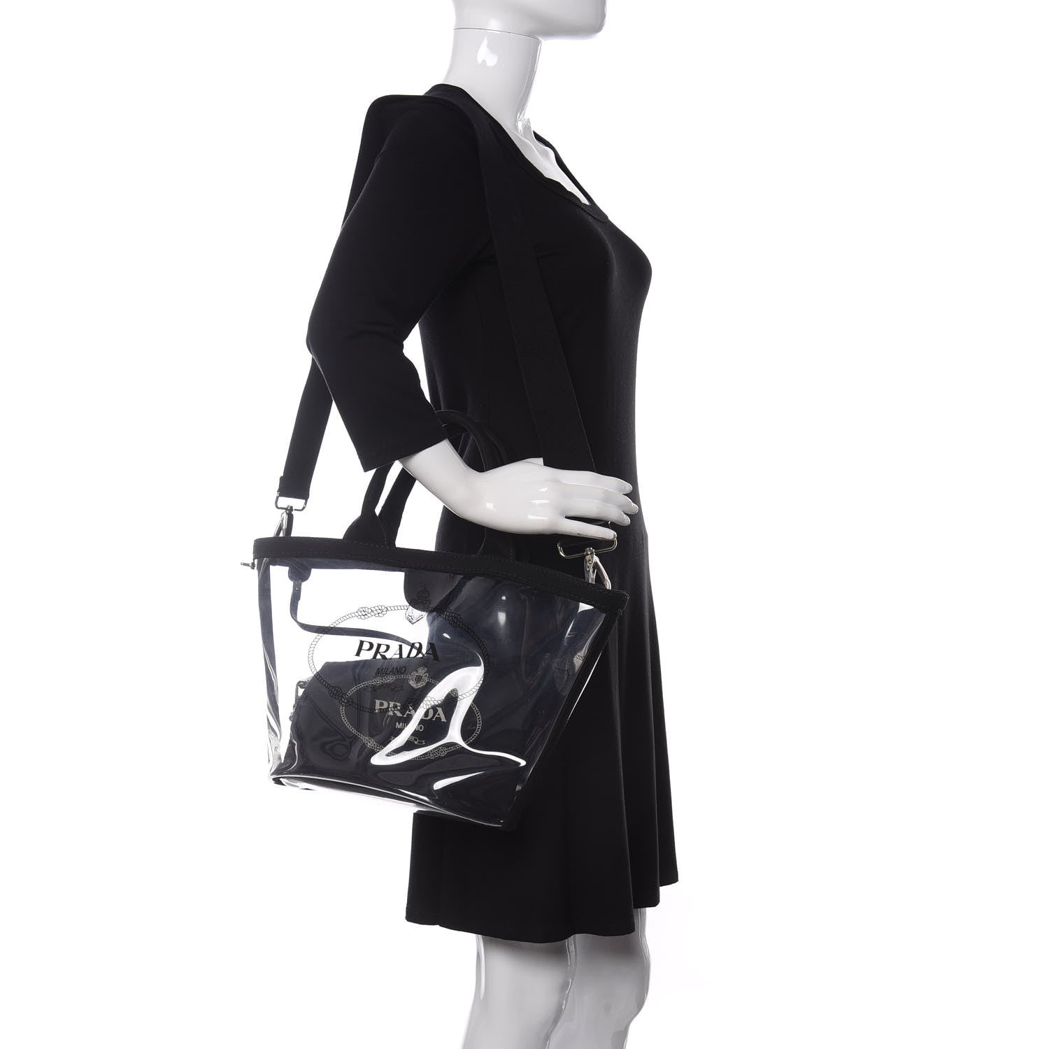Prada Plexiglass Canapa Small Shopper Tote Black 2 of 10