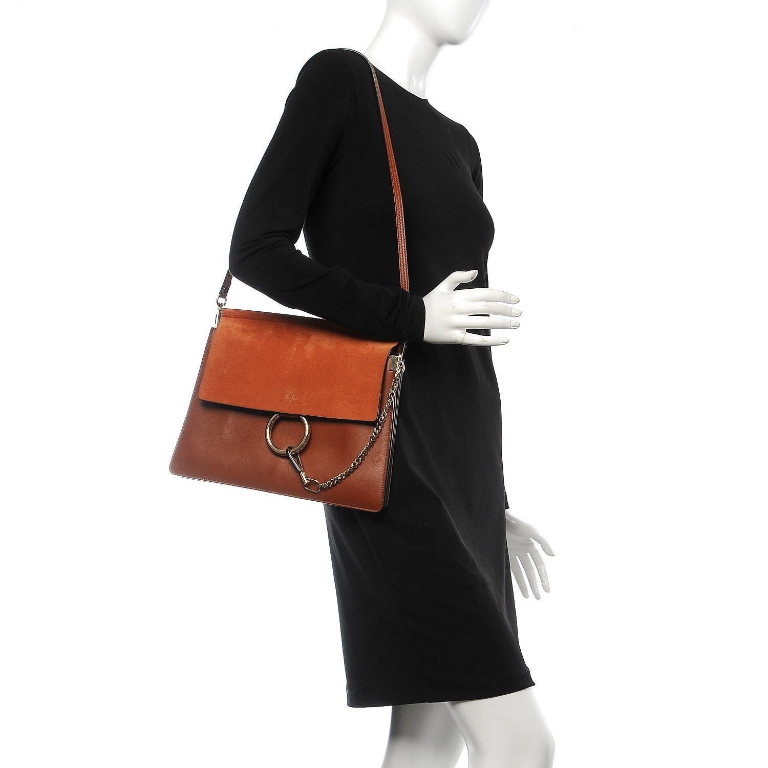 Chloe Suede Calfskin Medium Faye Shoulder Bag Tobacco 2 of 7