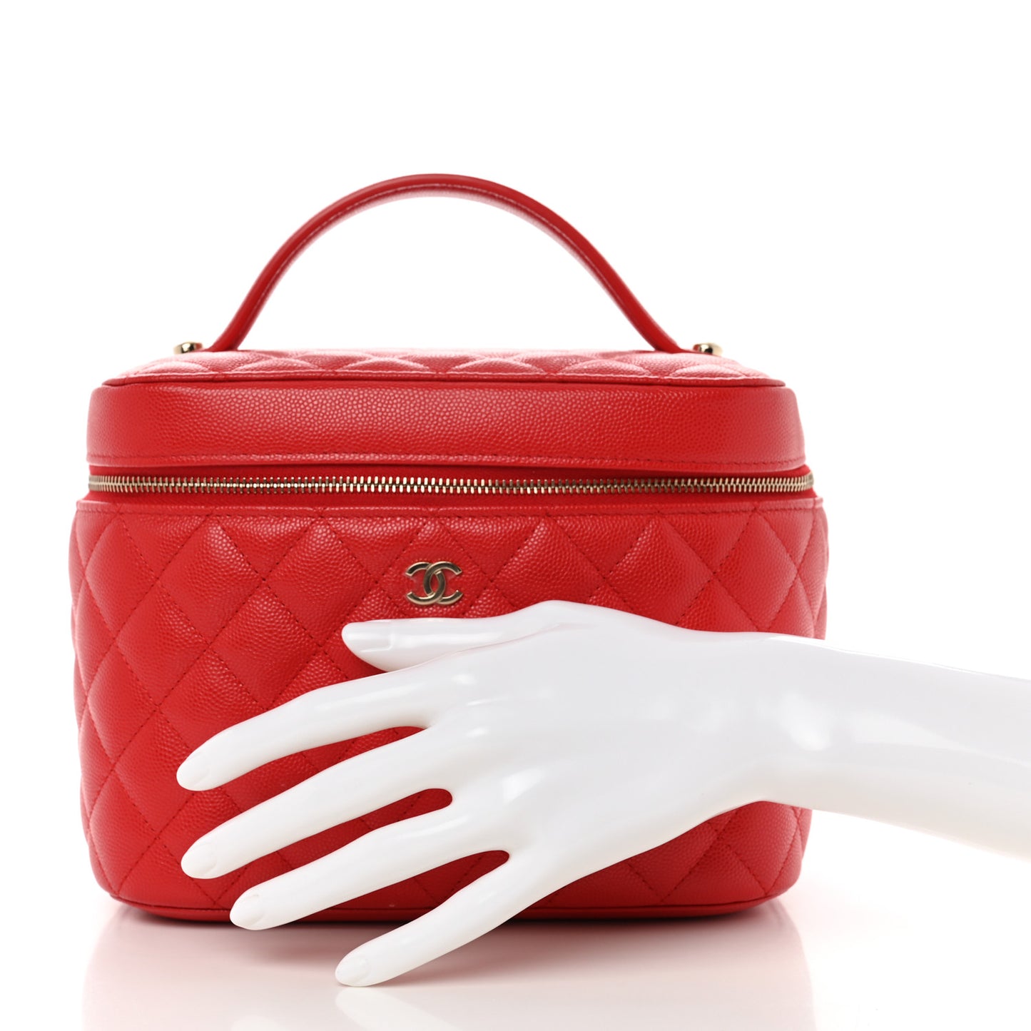 Caviar Quilted Large Vanity Pouch Red