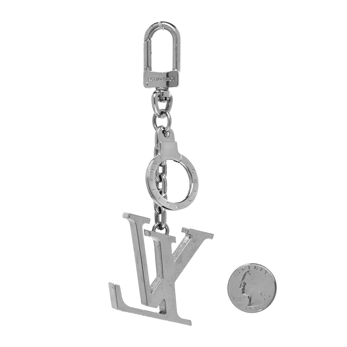 Metal Palladiium Finish LV Initiales Bag Charm Key Holder Silver