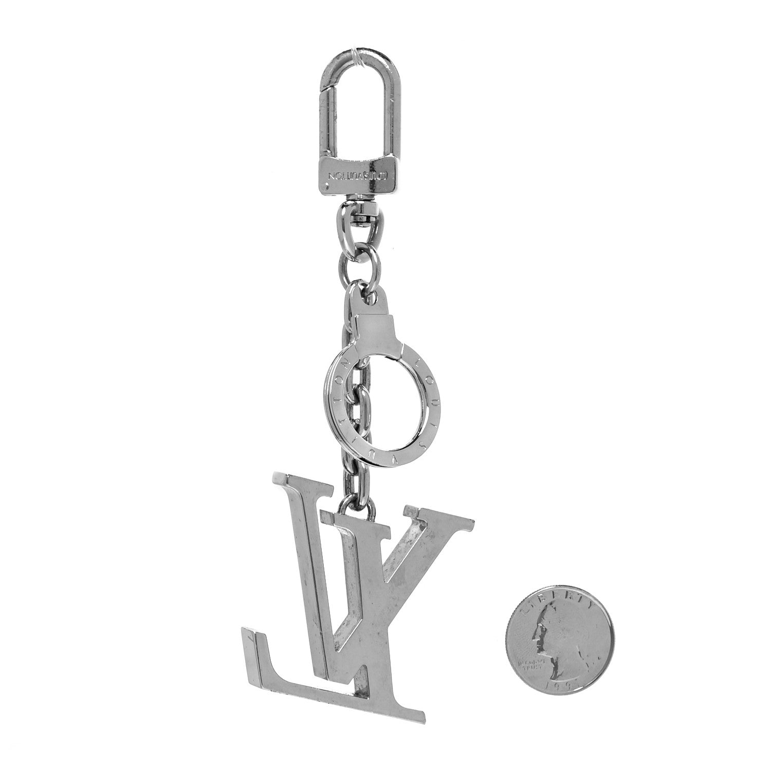 Louis Vuitton Metal Palladiium Finish LV Initiales Bag Charm Key Holder Silver 2 of 4