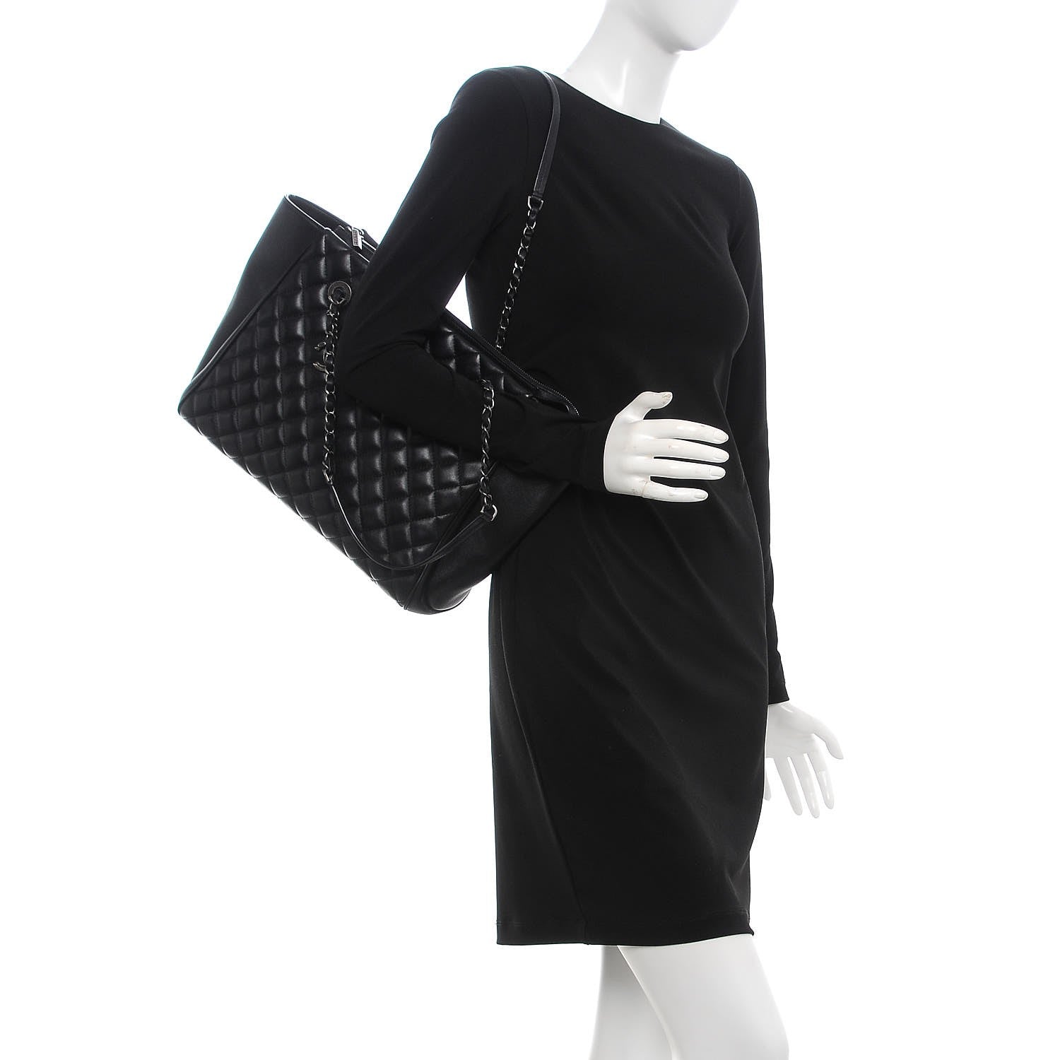 Chanel Lambskin Quilted Shopping Tote Black 2 of 7