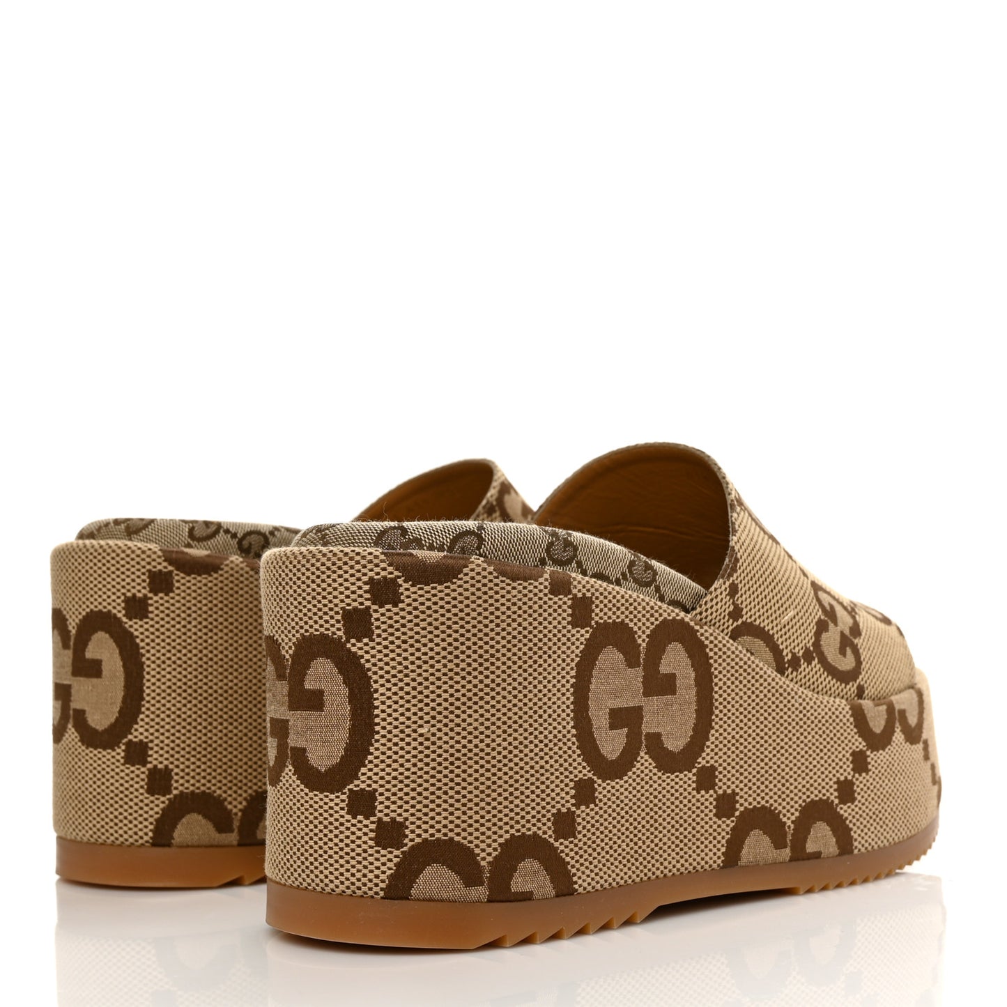 Monogram Jumbo GG Platform Slide Wedge Sandals 41.5 Camel Ebony