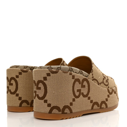 Gucci Monogram Jumbo GG Platform Slide Wedge Sandals 41.5 Camel Ebony 4 of 9