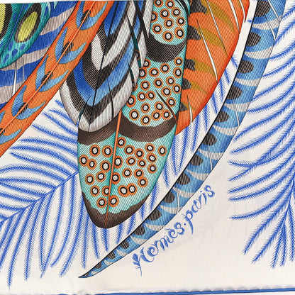 Hermes Silk Plumes En Fete Scarf 90 Blanc Turquoise Multicolor 2 of 3