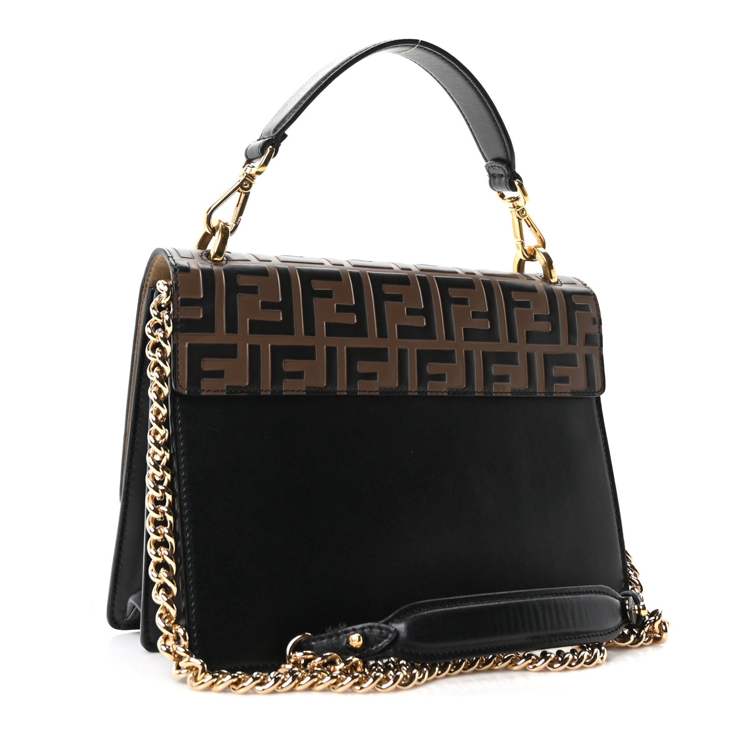 Vitello Liberty Bi-Color FF 1974 Embossed Chain Strap Kan U Shoulder Bag Black Maya