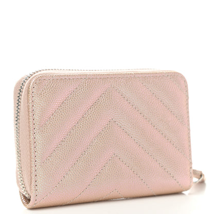 Chanel Metallic Caviar Chevron Quilted Zip Around Coin Purse Light Gold 3 of 8