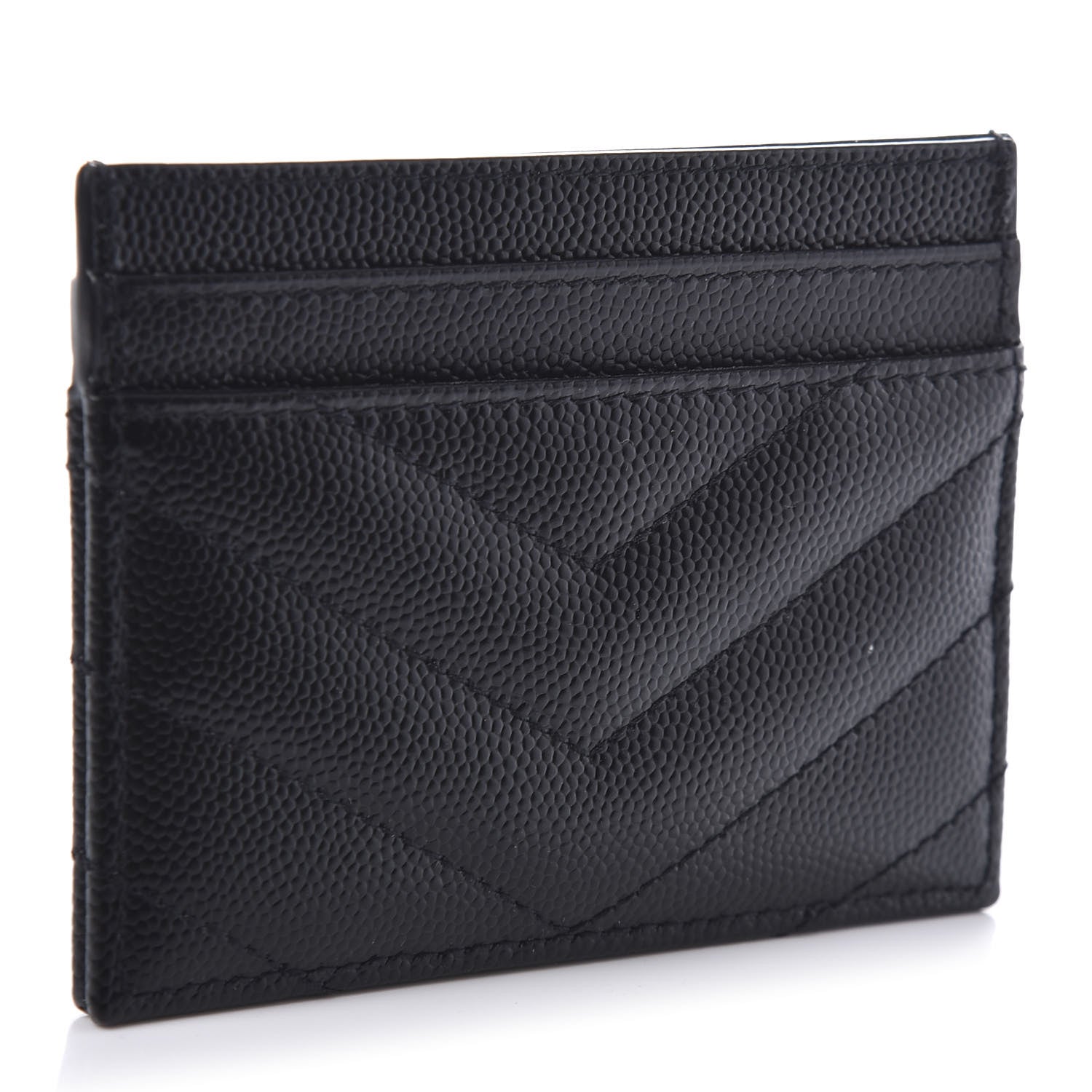 Saint Laurent Grain De Poudre Matelasse Chevron Monogram Credit Card Case Black 3 of 8