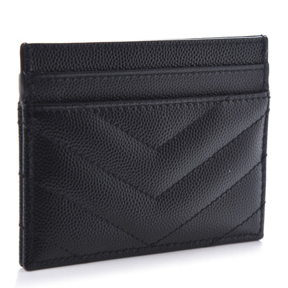 Saint Laurent Grain De Poudre Matelasse Chevron Monogram Credit Card Case Black 3 of 8