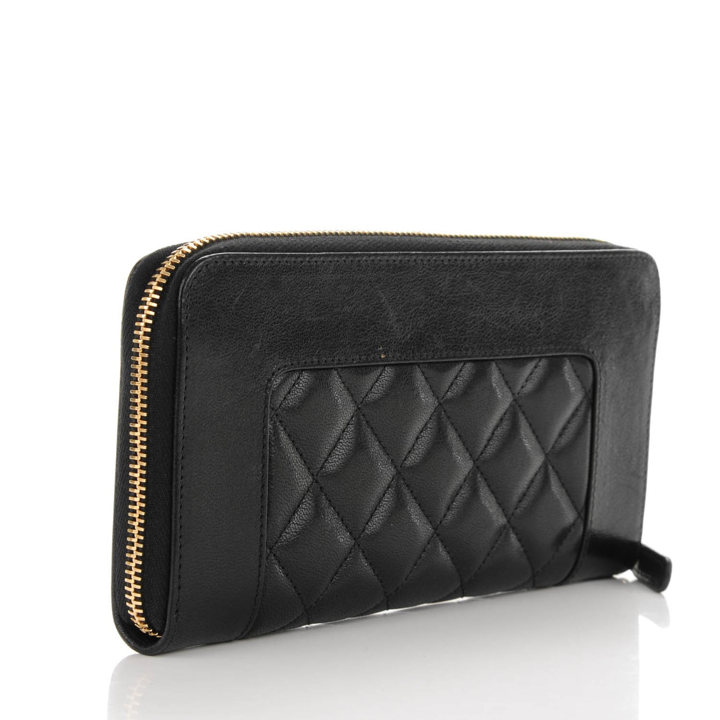 Sheepskin Quilted Mademoiselle Vintage Zip Around Wallet Black