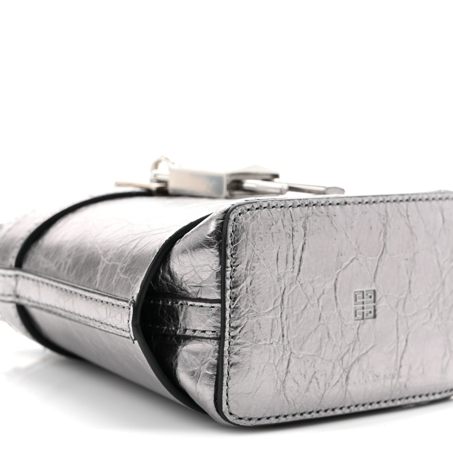 Givenchy Laminated Lambskin Micro Shark Lock Bucket Bag Silvery Grey 9 of 10