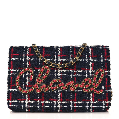 Chanel Tweed Calfskin Signe Wallet On Chain WOC Black Pink 1 of 10