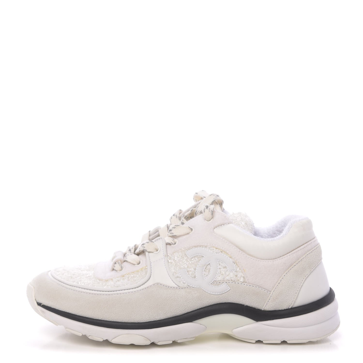 Chanel Velour Tweed CC Sneakers 39.5 White 1 of 8