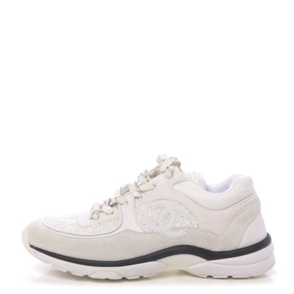 Chanel Velour Tweed CC Sneakers 39.5 White 1 of 8