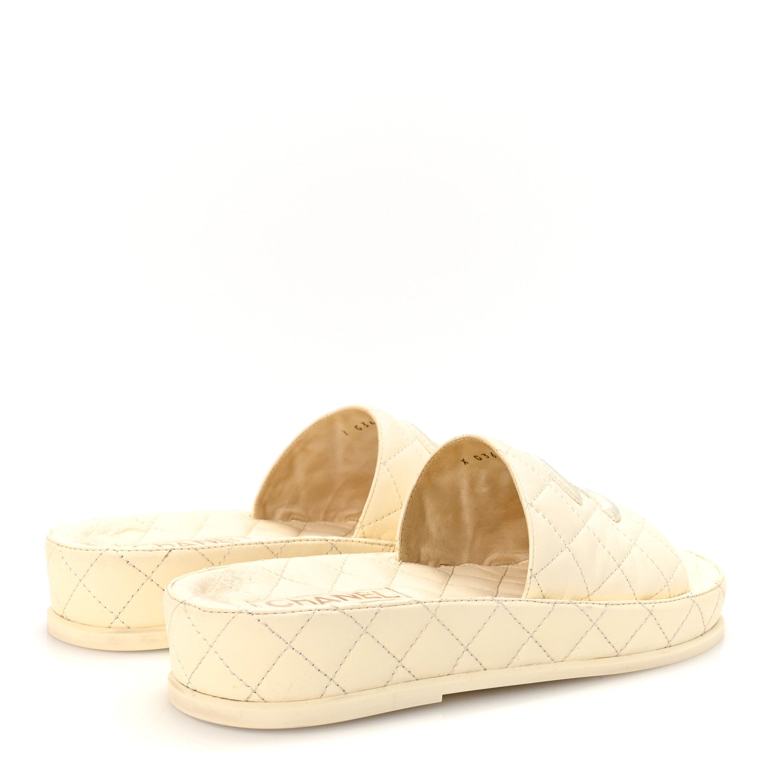 Chanel Lambskin Quilted CC Mules Sandals 38 Ivory 5 of 10