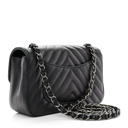 Chanel Metallic Caviar Chevron Quilted Mini Rectangular Flap Black 3 of 10