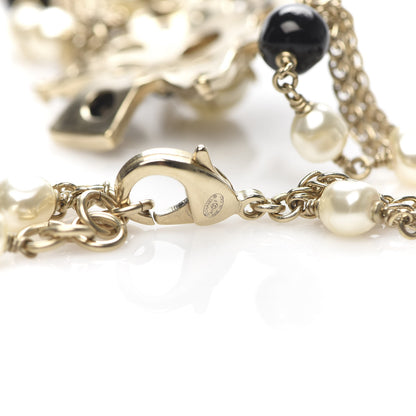Chanel Pearl Crystal Beaded CC Multi Strand Necklace Gold Black 4 of 5