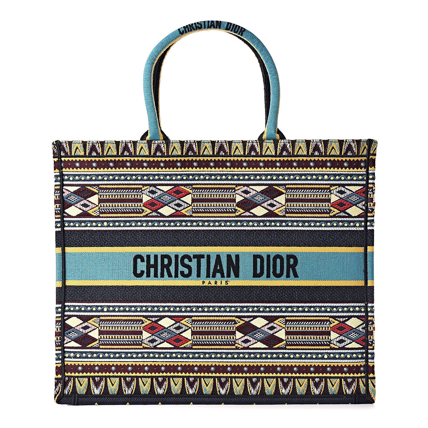 Christian Dior Canvas Embroidered Book Tote Blue Multicolor 1 of 10