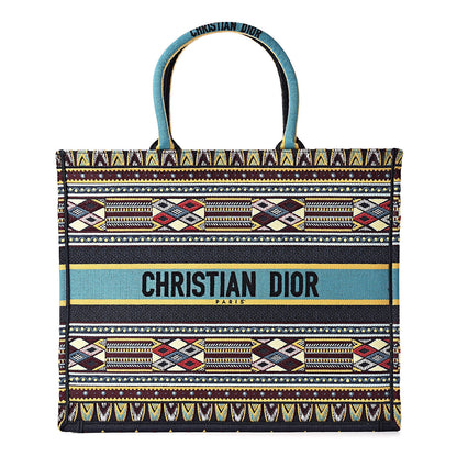 Christian Dior Canvas Embroidered Book Tote Blue Multicolor 1 of 10