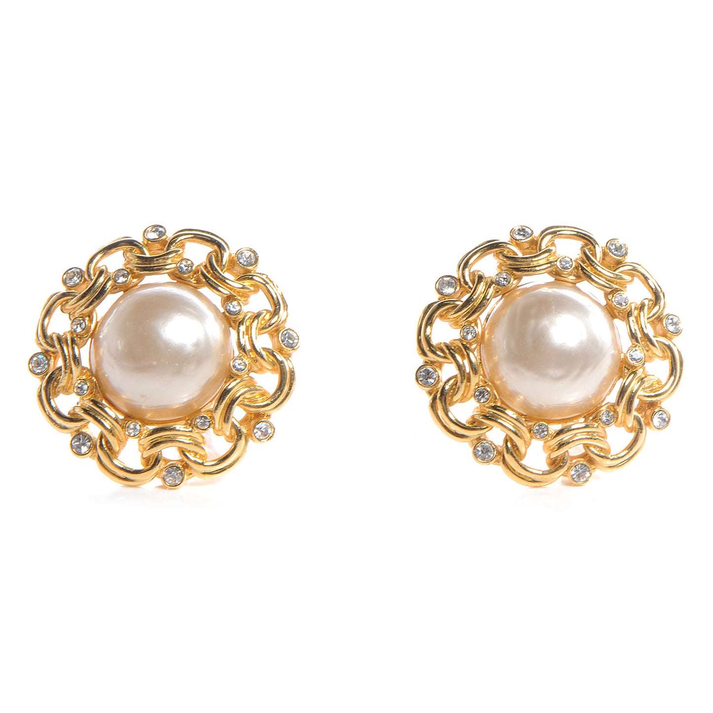 Pearl Crystal Clip On Earrings Gold