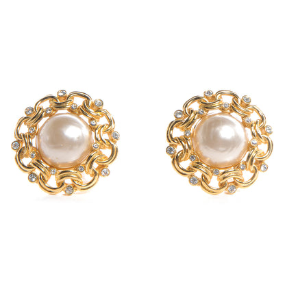 Chanel Pearl Crystal Clip On Earrings Gold 1 of 5