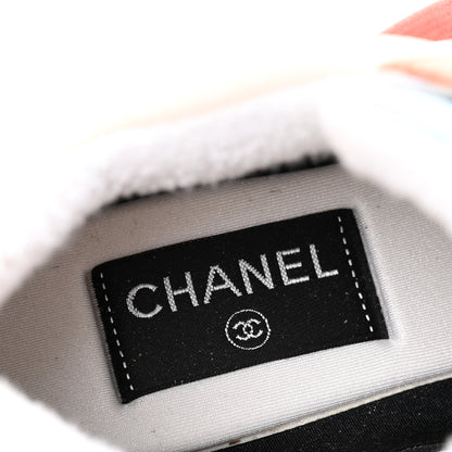 Chanel Nylon Lambskin Suede Calfskin CC Sneakers 38.5 Coral Light Blue White 7 of 9