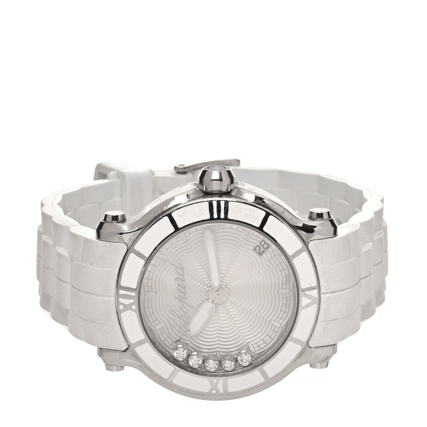 Chopard Stainless Steel Rubber 5 Diamond 36mm Happy Sport Guilloche Quartz Watch White 2 of 4