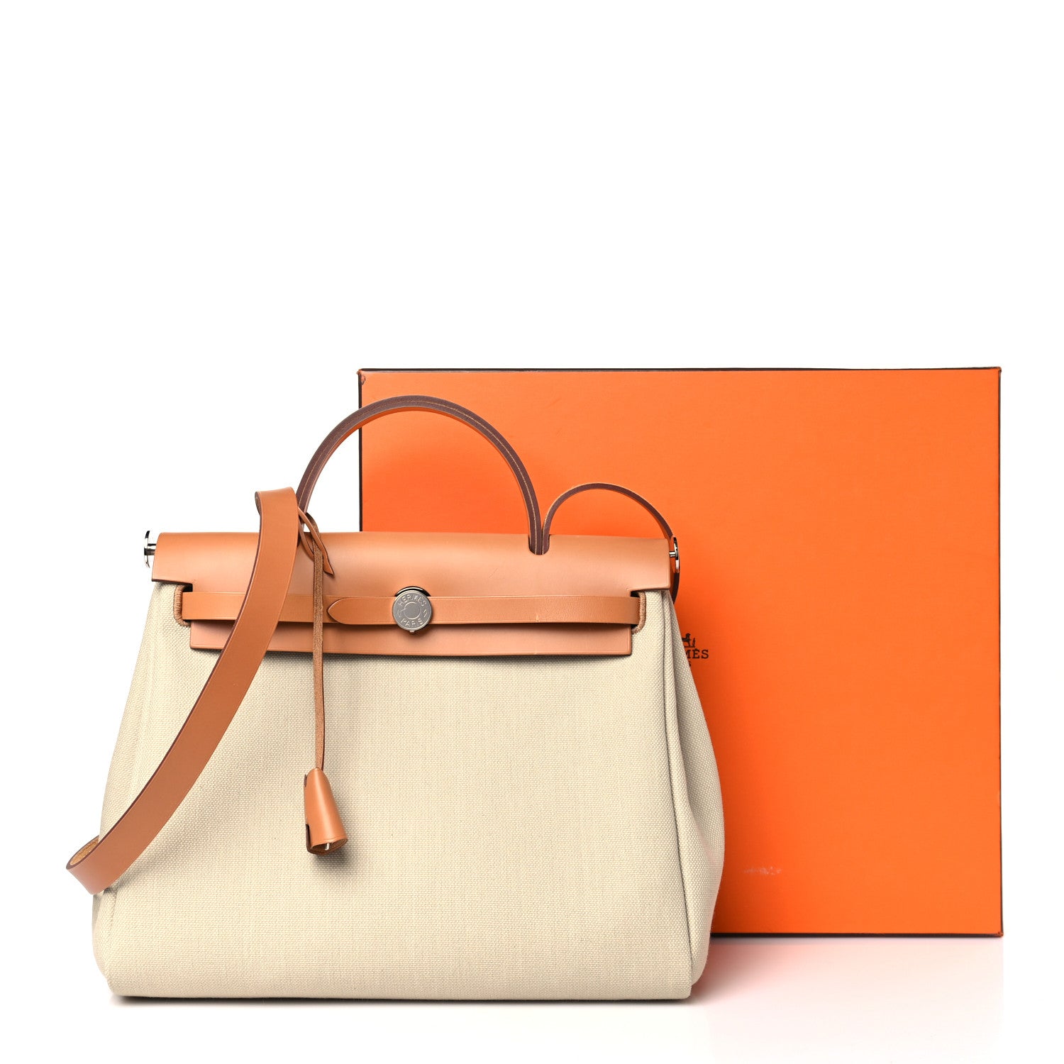 Hermes Military Toile Vache Hunter Herbag Zip Retourne 31 PM Beton Naturel 10 of 10
