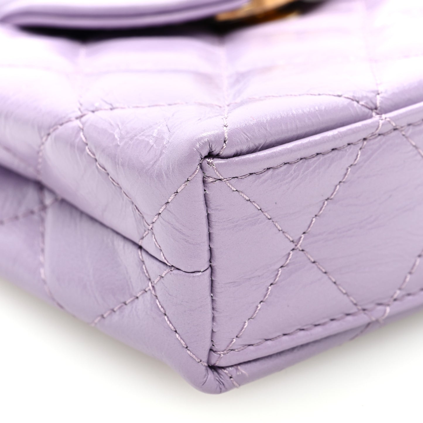 Shiny Aged Calfskin Quilted Mini Nano Kelly Shopper Lilac