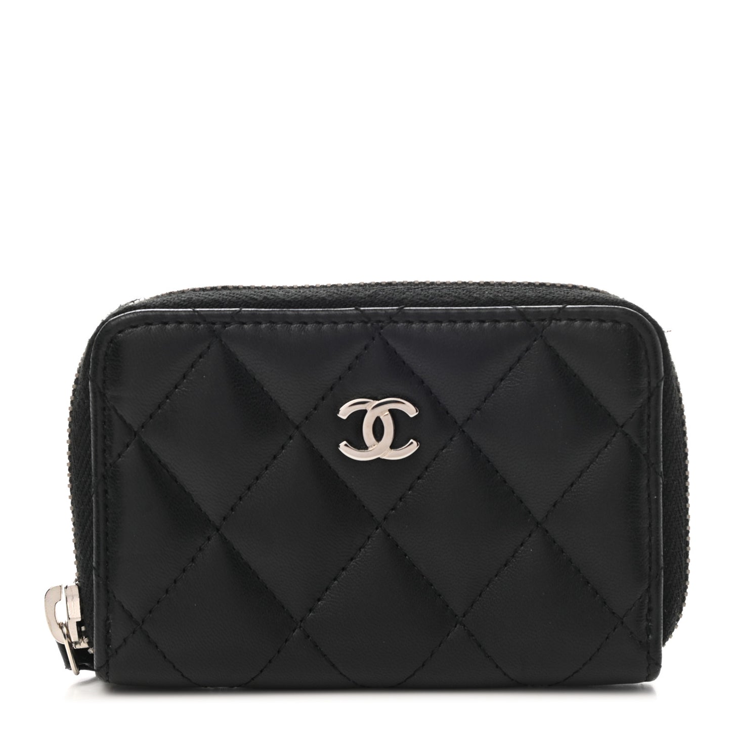 Lambskin Quilted Zip Coin Purse Black