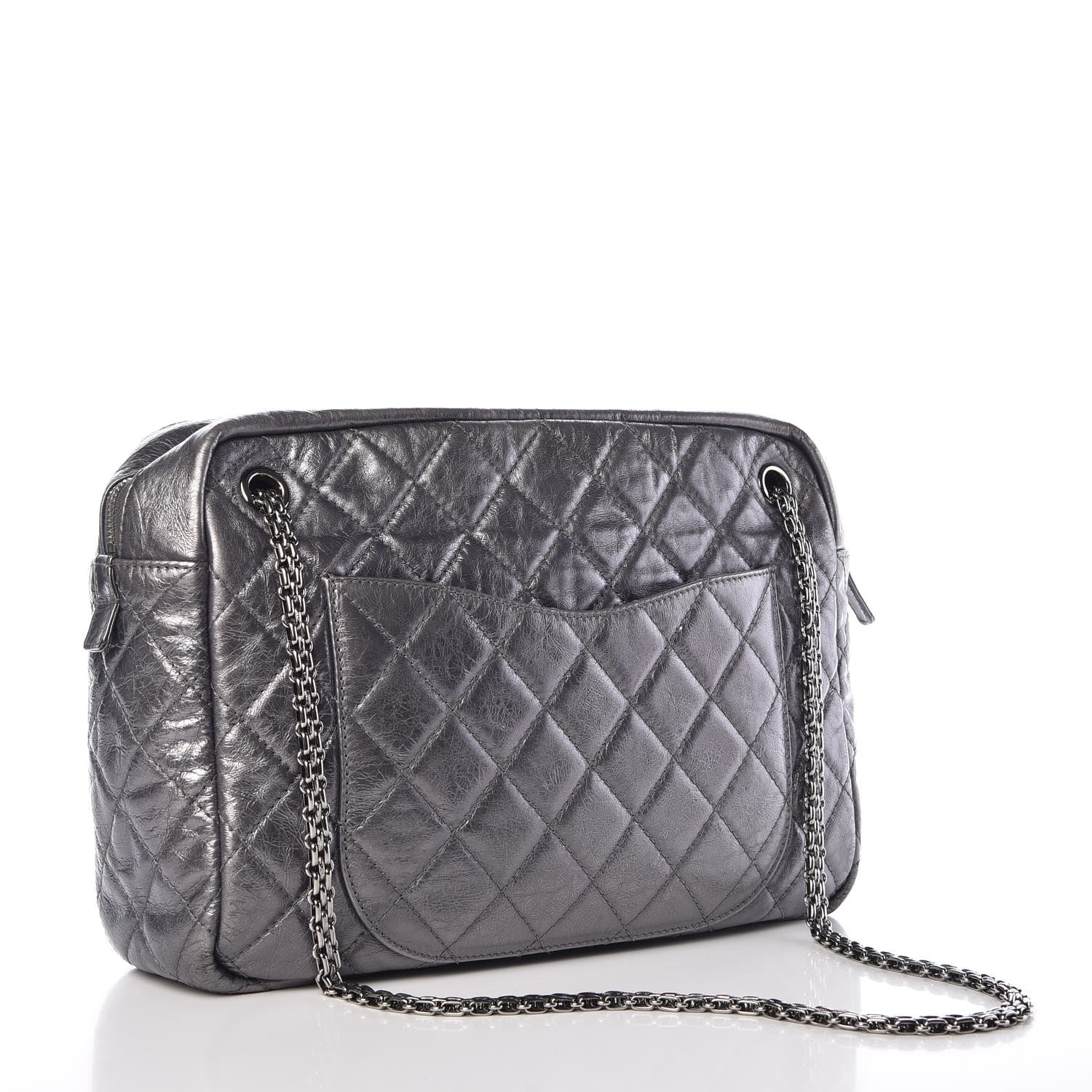 Chanel Metallic Aged Calfskin Quilted Large Reissue Camera Case Silver 3 of 7