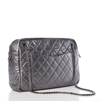 Chanel Metallic Aged Calfskin Quilted Large Reissue Camera Case Silver 3 of 7