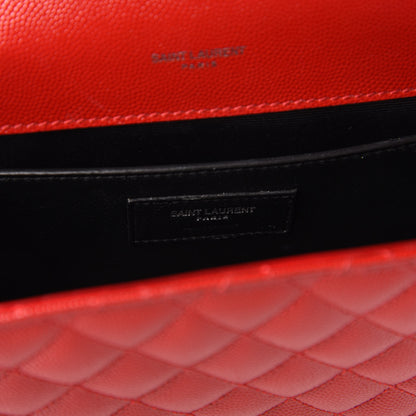Saint Laurent Grain De Poudre Textured Mixed Matelasse Triquilt Medium Monogram Satchel New Red 8 of 10