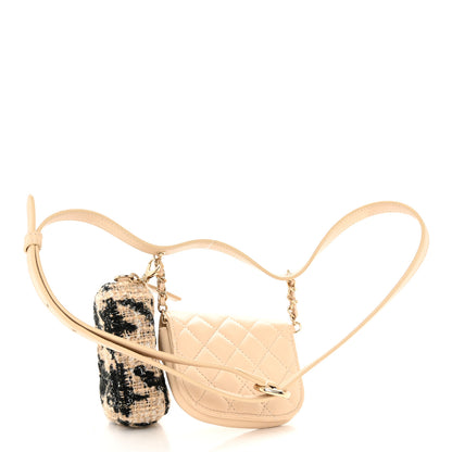 Chanel Tweed Lambskin Quilted Waist Bag With Coin Purse Beige 3 of 13