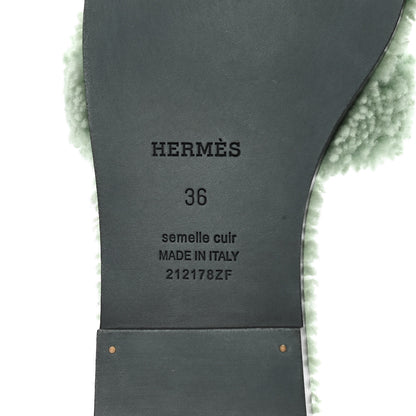 Hermes Woolskin Oran Sandals 36 Vert D'Eau 6 of 8