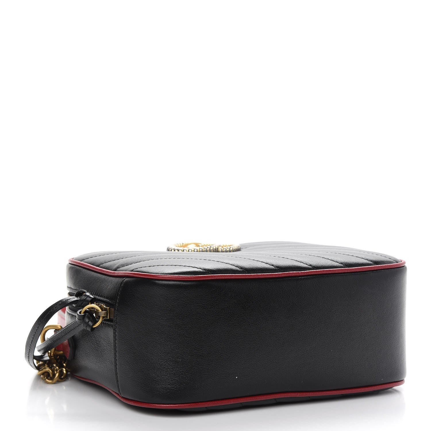 Gucci Vintage Effect Calfskin Matelasse Diagonal Small Torchon GG Marmont Bamboo Top Handle Shoulder Bag Black Romantic Cherry 4 of 9