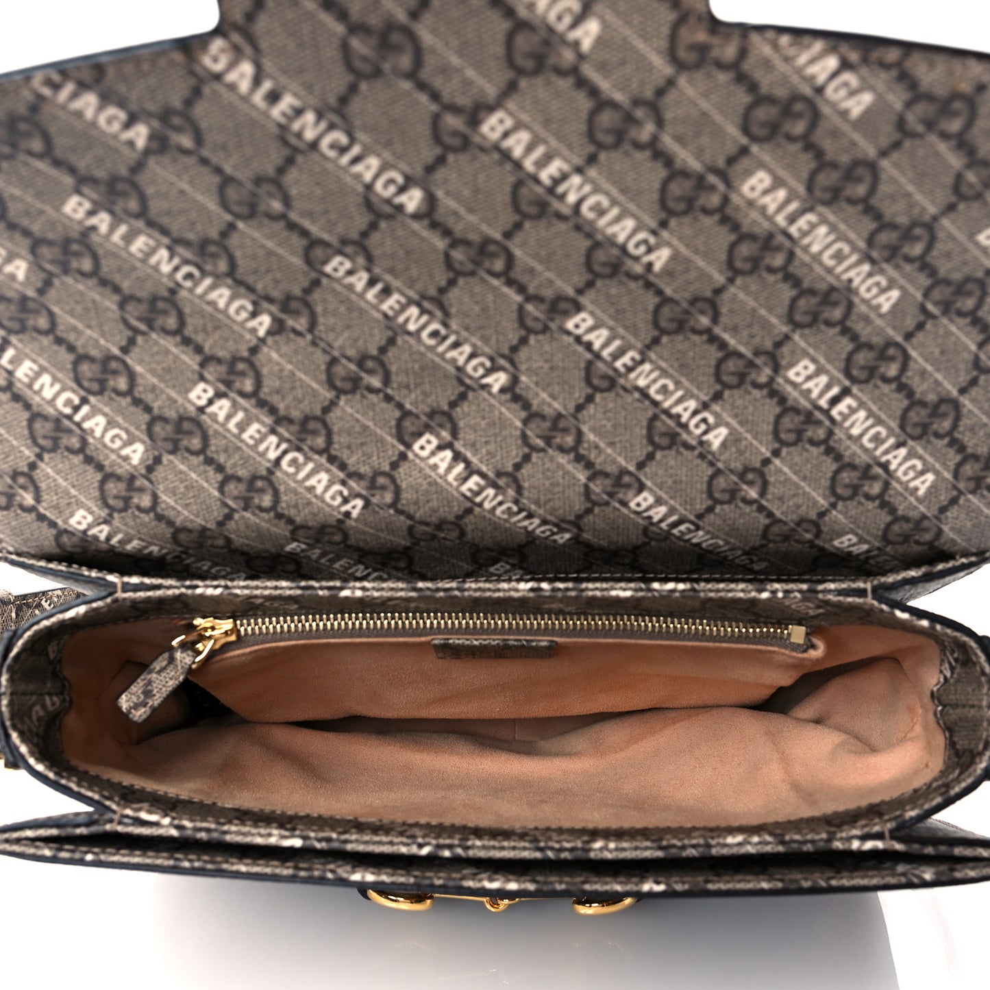X BALENCIAGA GG Supreme Monogram Logo Print Horsebit 1955 Shoulder Bag Beige Ebony