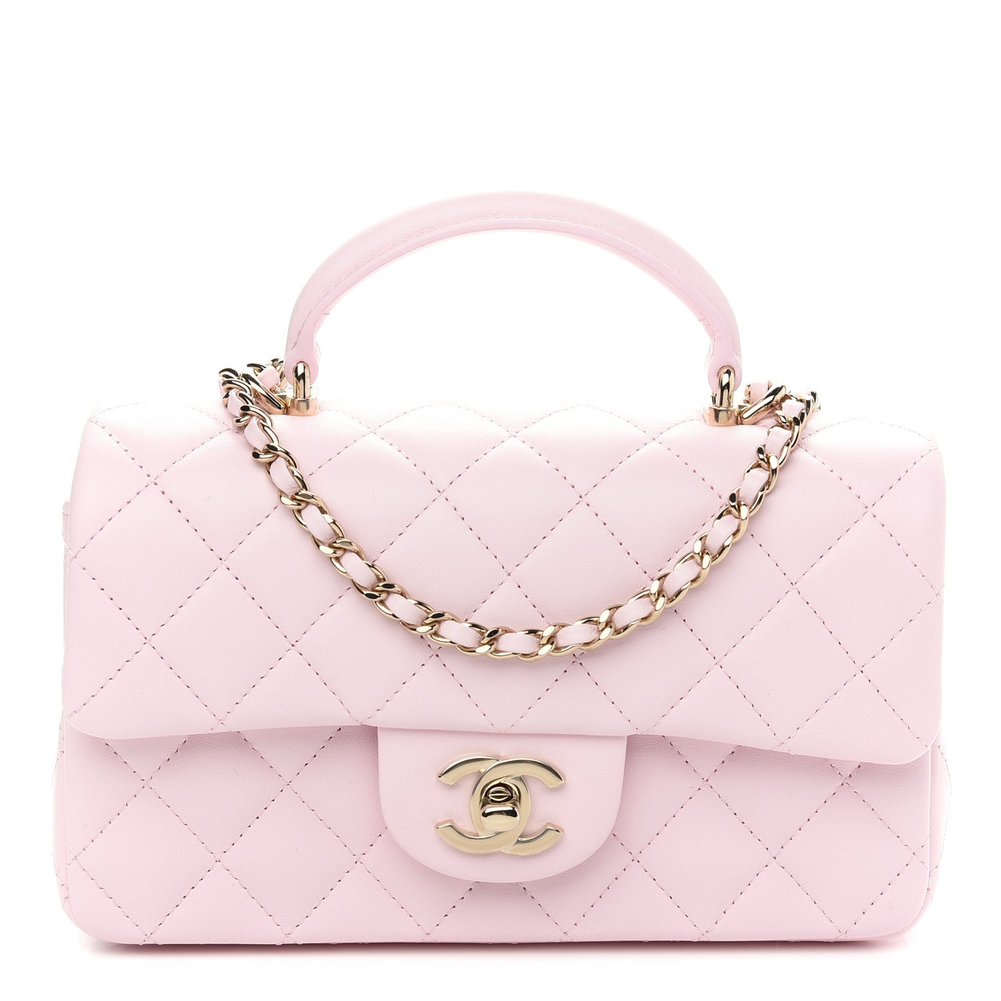 Lambskin Quilted Mini Top Handle Rectangular Flap Light Pink