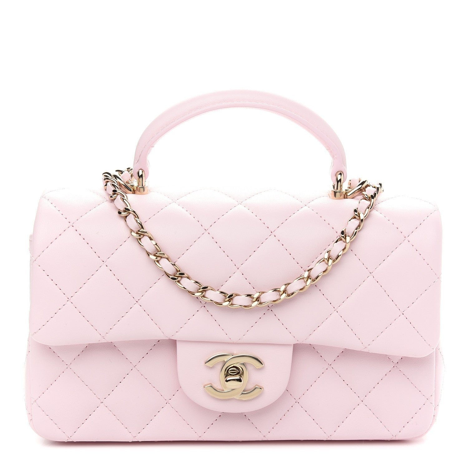 Chanel Lambskin Quilted Mini Top Handle Rectangular Flap Light Pink 1 of 9
