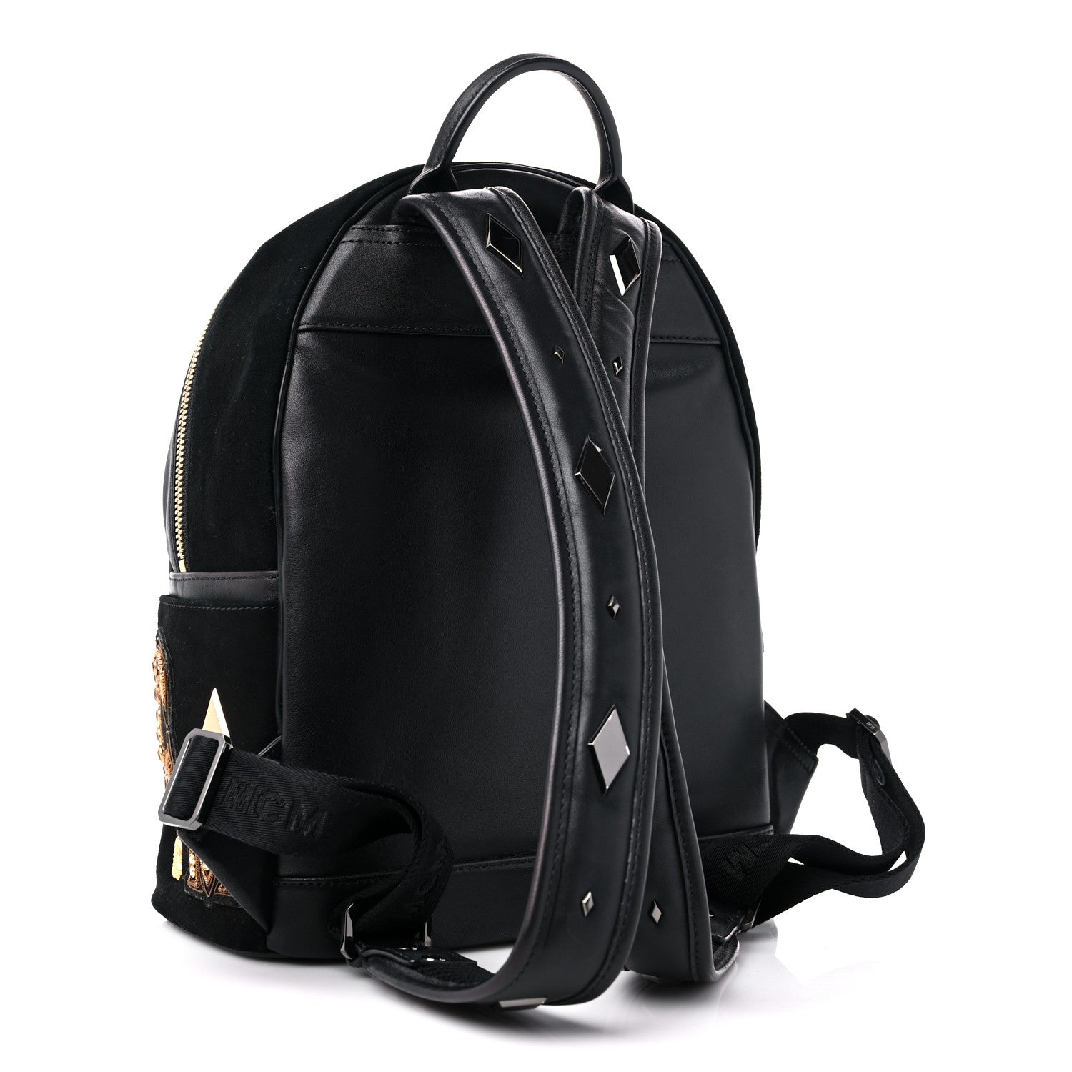 MCM Suede Crystal Victory Patch Backpack Black 3 of 12