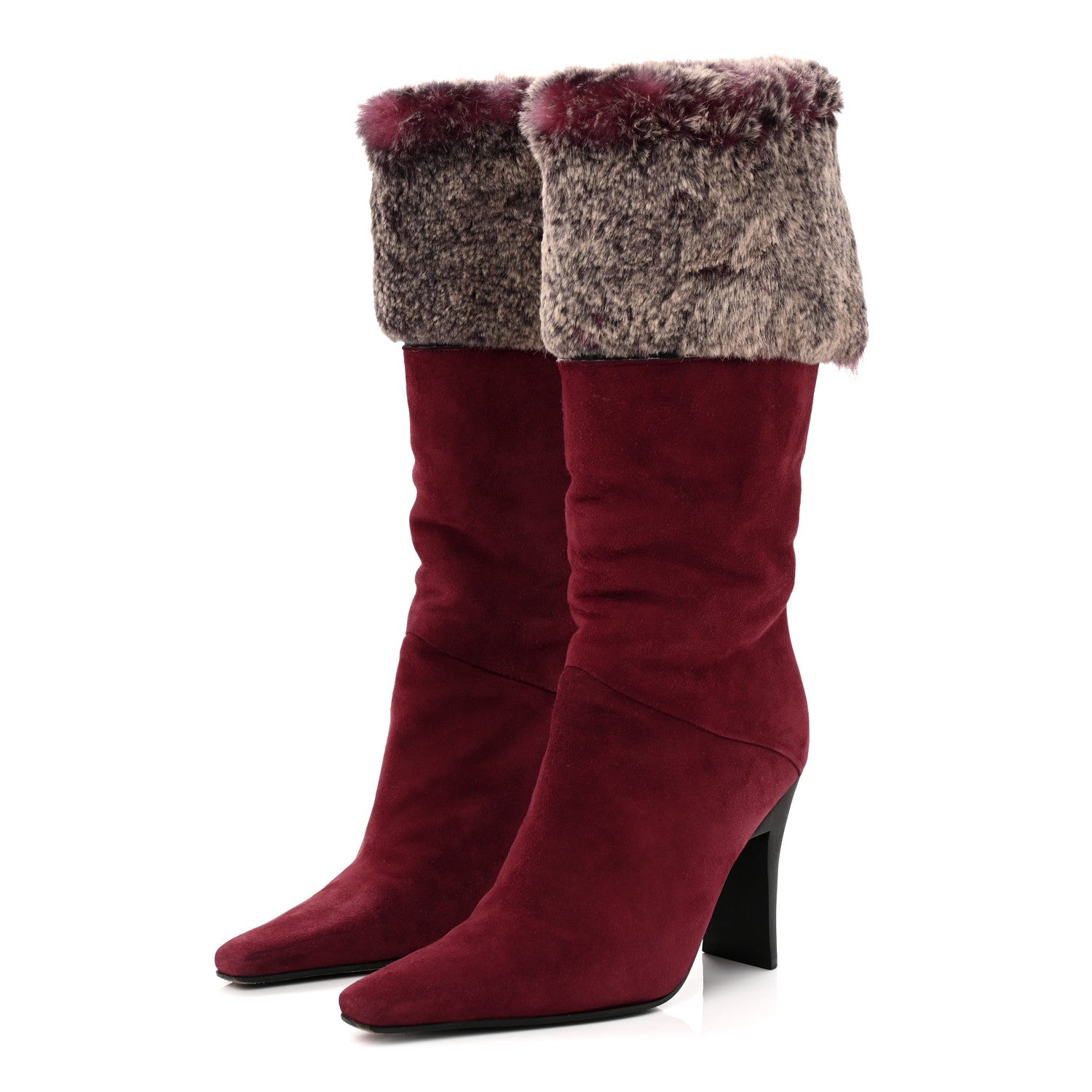 Chanel Suede Fur Fold Over Boots 37 Red 4 of 7