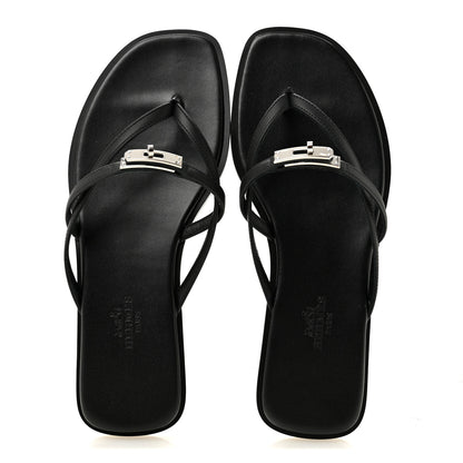 Hermes Calfskin Miss Sandals 36 Black 2 of 9