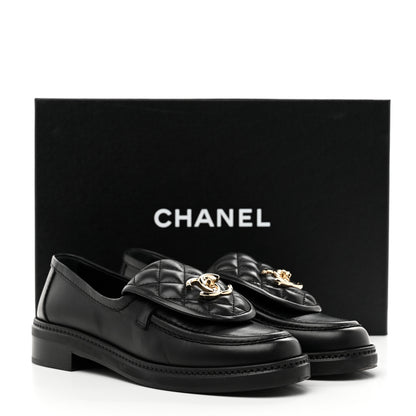 Chanel Lambskin Quilted CC Turnlock Loafers 36 Black 10 of 10