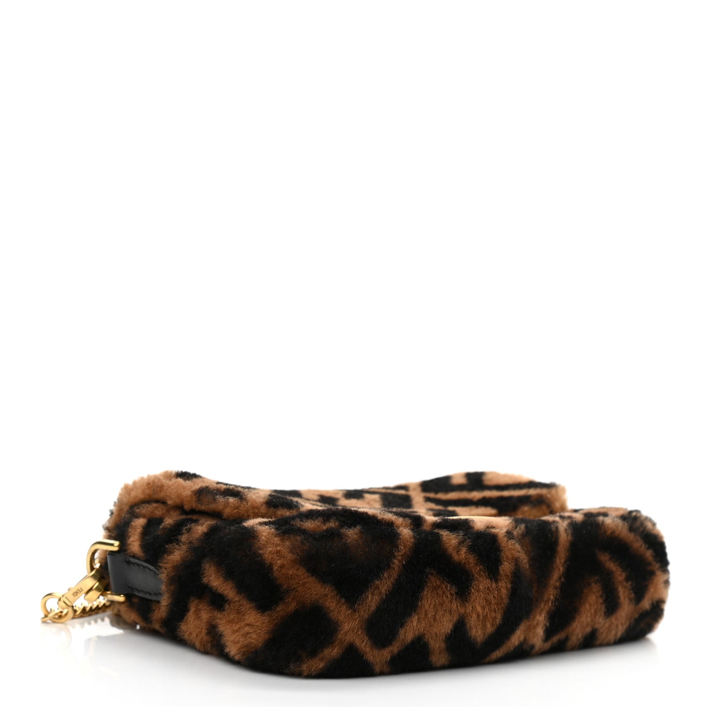 Shearling Vitello Dolce Macro FF 1974 Mini Baguette Tobacco Black