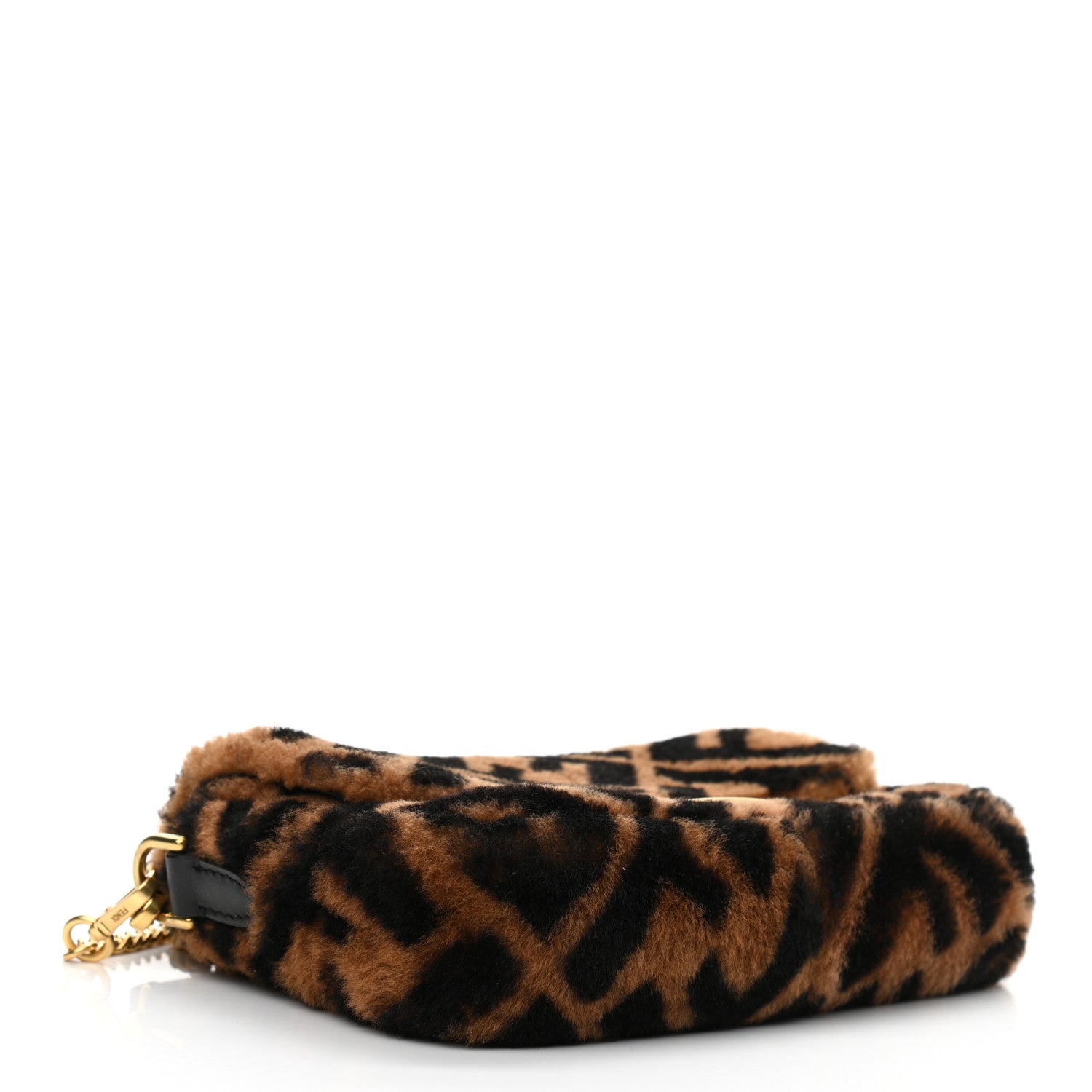 Fendi Shearling Vitello Dolce Macro FF 1974 Mini Baguette Tobacco Black 4 of 10