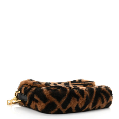 Fendi Shearling Vitello Dolce Macro FF 1974 Mini Baguette Tobacco Black 4 of 10