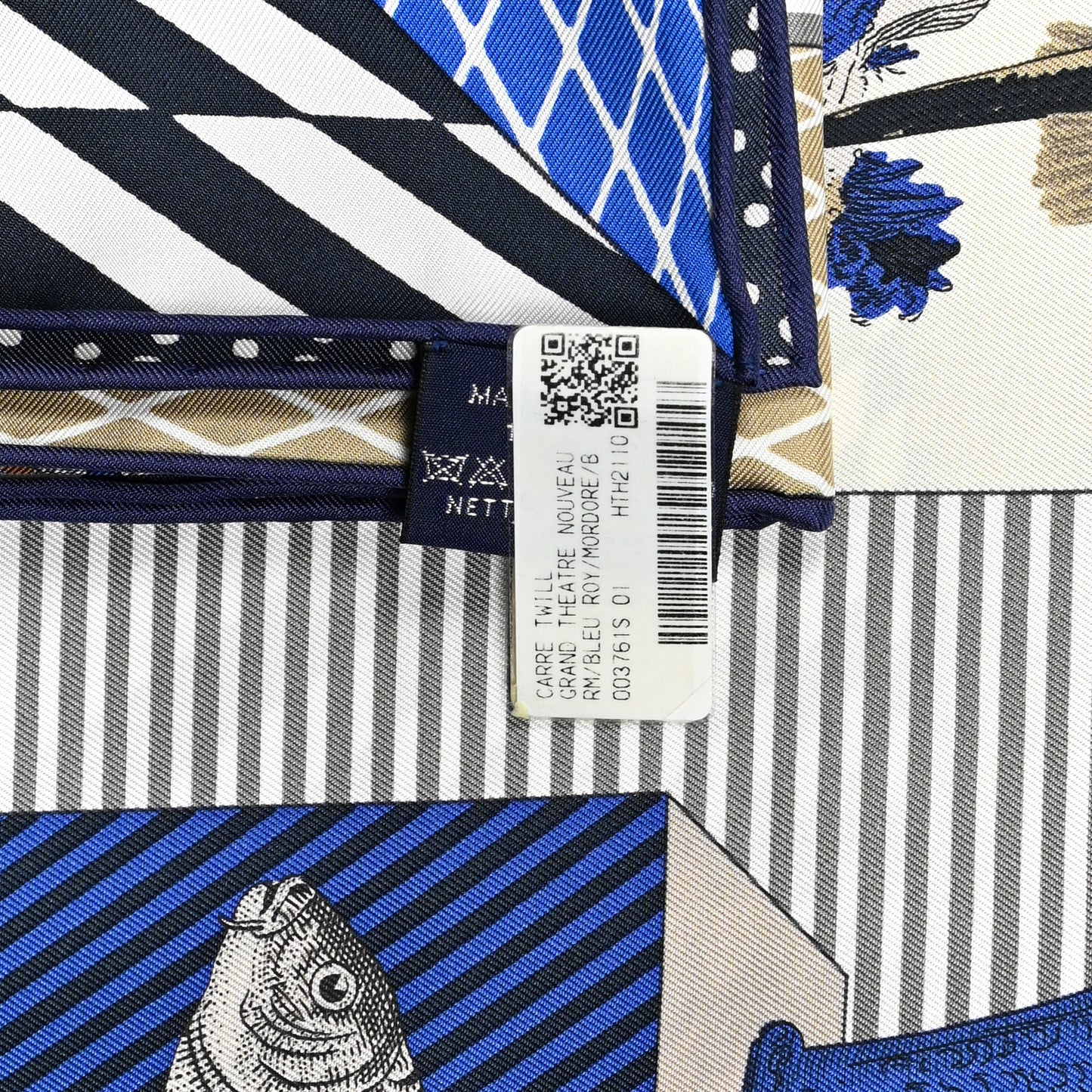 Silk Grand Theatre Nouveau Scarf 90 Bleu Royal Mordore White