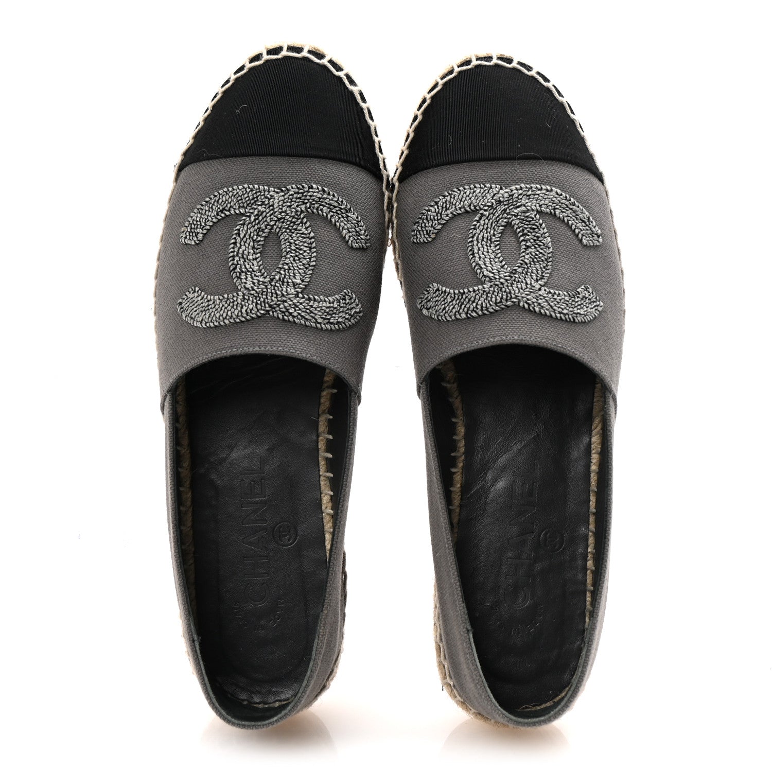Chanel Canvas Grosgrain CC Espadrilles 38 Grey Black 2 of 9